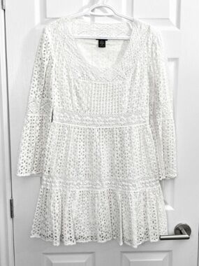 Moda International White Eyelet Long Sleeve Dress